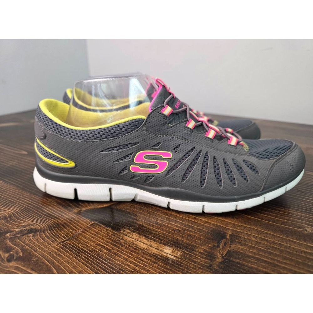 Skechers Flex Women's Sneakers Size 10 Gray Pink White Slip On Running Shoes - Picture 4 of 15